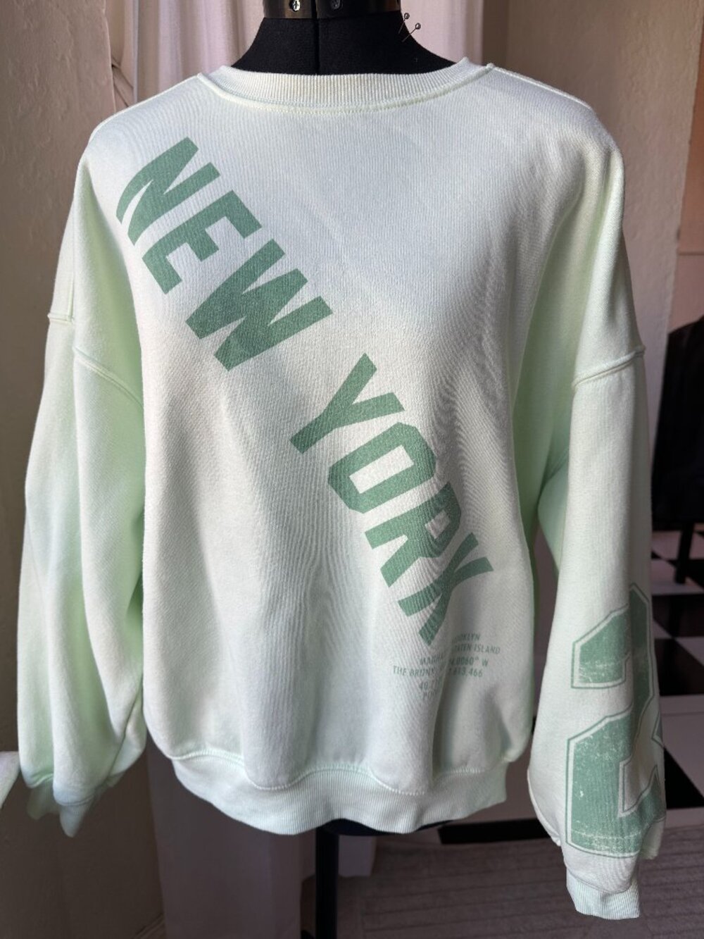 VINYL Icons New York 24 Graphic Oversized Sweatshirt Mint Green Size S